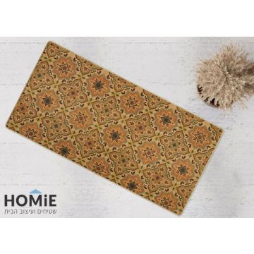 שטיח גומי למטבח וינטג' מודרני מנדלות בז' זהב דגם מדריד 47 בצבע בז'. השטיח היוקרתי יתאים גם לסלון ושאר הבית.