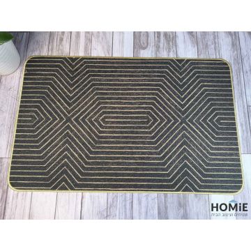 שטיח גומי גיאומטרי מודרני למטבח דגם קוויבק 05-1 בצבעי שחור דהוי ושמנת. השטיח יתאים גם לשאר הבית.