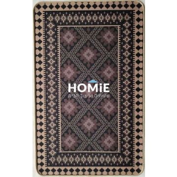 שטיח גומי למטבח וינטג' אתני גיאומטרי מעויינים בז' חום דגם קוויבק 10.