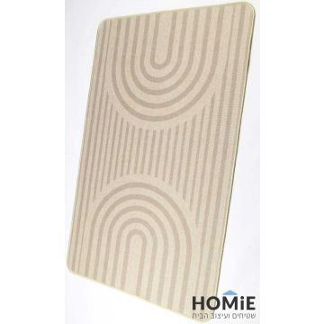 שטיח גומי רטרו גיאומטרי דגם קוויבק 26, מוצג במלואו בזווית צד, בצבעי חום ובז', מתאים למטבח וחללי בית שונים