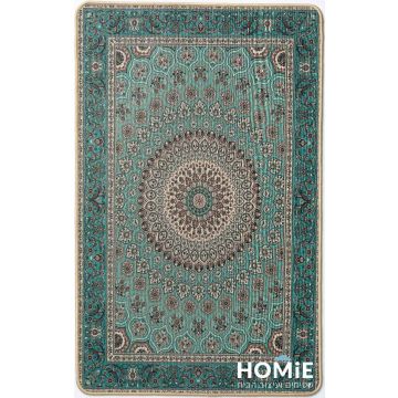 שטיח גומי וינטג' מודרני דגם קוויבק 35, מוצג במלואו, מנדלה בצבעי טורקיז ובז', מתאים למטבח וחללי בית שונים