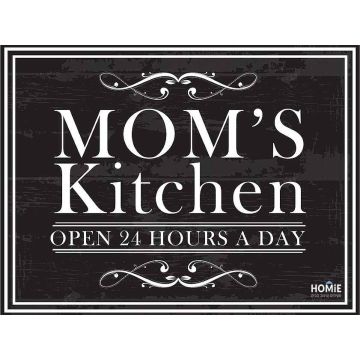 שטיח ויניל איכותי ודקורטיבי למטבח פי וי סי (PVC) לינולאום שחור לבן המטבח של אמא פתוח 24 שעות ביממה.