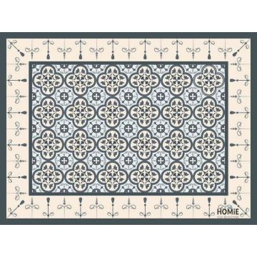 שטיח איכותי ודקורטיבי למטבח עשוי פי וי סי (PVC) לינולאום בהדפסה איכותית עם שכבה נגד החלקה בצבע כחול תכלת דגם קולוסיאום אפור