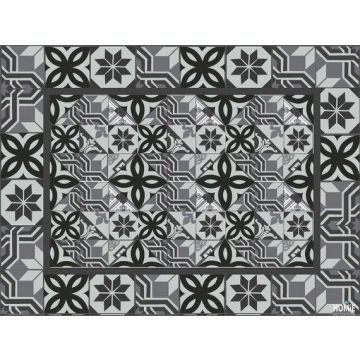 שטיח ויניל איכותי ודקורטיבי למטבח פי וי סי (PVC) לינולאום בהדפסה איכותית עם שכבה נגד החלקה דגם מאצ'ו פיצ'ו בצבע אפור ושחור
