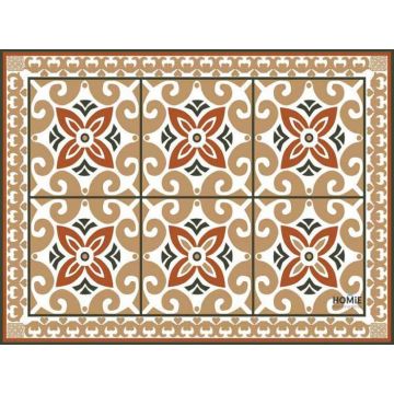 שטיח איכותי ודקורטיבי למטבח עשוי פי וי סי (PVC) לינולאום בהדפסה איכותית עם שכבה נגד החלקה דגם באסקי חום בצבע חום, בורדו ואפור.