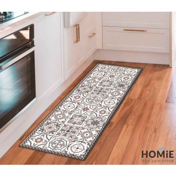 שטיח פי וי סי (לינולאום) למטבח וינטג' אקלקטי פרחוני דגם קנדריק 01. השטיח הצבעוני יתאים לשאר החללים בבית ומחוצה לו (משרד, אולם אירועים ועוד). 