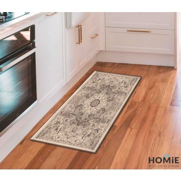 שטיח פי וי סי וינטג' דגם קנדריק 04 במטבח על רצפת פרקט