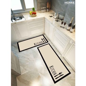 שטיח פי וי סי (לינולאום) מודרני למטבח Kitchen דגם קנדריק 07 בצבעי בז' ושחור. 