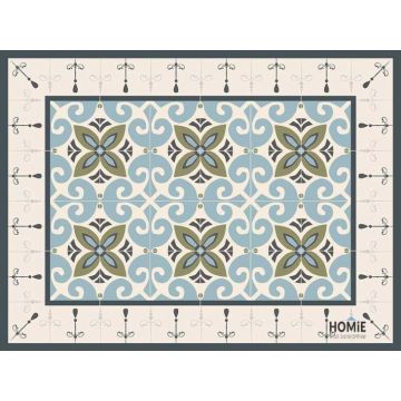 שטיח למטבח פי וי סי (PVC) תכלת ירוק דגם באסקי אפור