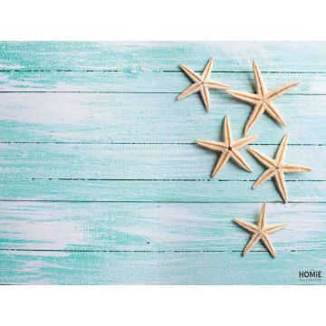 שטיח ויניל איכותי ודקורטיבי למטבח פי וי סי (PVC) לינולאום בהדפסה איכותית עם שכבה נגד החלקה דגם כוכבי ים בצבע טורקיז