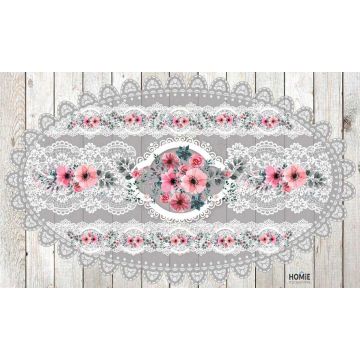 שטיח למטבח פי וי סי (PVC) וינטג' דגם תחרה אפורה