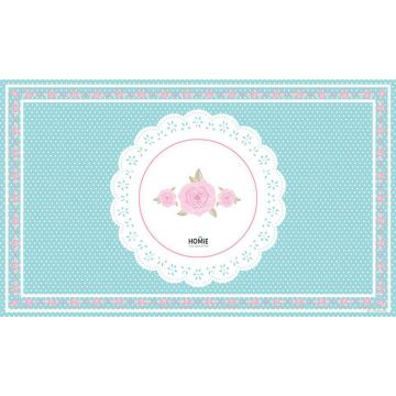 שטיח למטבח פי וי סי (PVC) וינטג' דגם תחרה תכלת