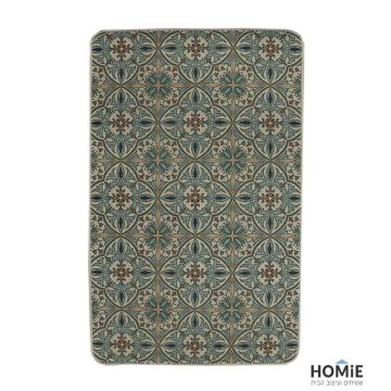 שטיח גומי למטבח וינטג' מדליונים פרחוני ירוק דגם ליה 02 - תצוגה מלאה.