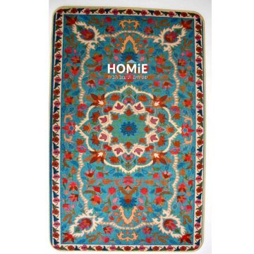 שטיח גומי למטבח וינטג' פרחוני מנדלה טורקיז צבעוני דגם קוויבק 32 - מוצג בשלמותו