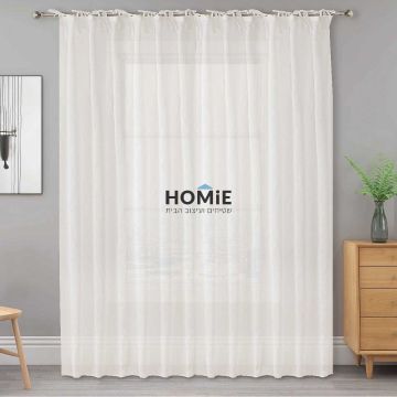 וילון לולאות בד פשתן חצי אטום שמנת לסלון ושאר הבית דגם בנפיקה 02. 