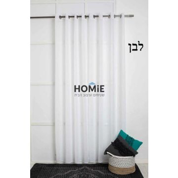 וילון פשתן חצי אטום בצבע לבן, דגם הנדרסון – מתאים לסלון ולחדרים.