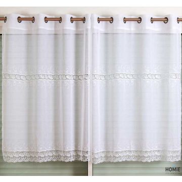 וילון תחרה יוקרתי בצבע זהב דגם ליטל עם טבעות תלייה, בעיצוב וינטג' אלגנטי.