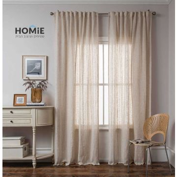 וילון השחלה פשתן כפרי חצי שקוף לסלון ושאר חלל הבית דגם פקונדו - תצוגה מלאה על מוט