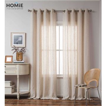 וילון רינגים (טבעות) פשתן חצי שקוף לסלון ושאר חלל הבית דגם גוסטבו - תצוגה מלאה על מוט