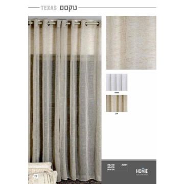 וילון פשתן טבעי חצי שקוף דגם טקסס עם רינגים, תלוי בסלון מעוצב בסגנון כפרי יוקרתי

