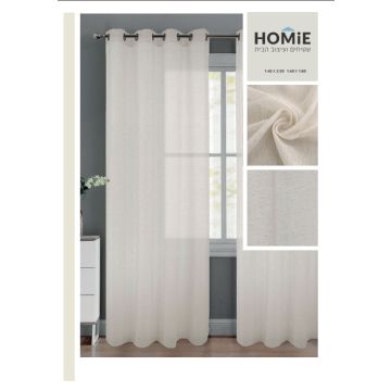 וילון דמוי פשתן חצי אטום בצבע טבעי דגם טינה, סגנון כפרי, מתאים לסלון ולחדרי הבית - מוצג במלואו
