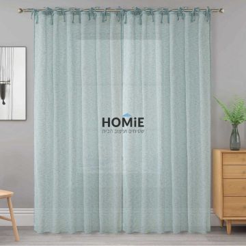 וילון לולאות בד פשתן חצי אטום טורקיז לסלון ושאר הבית דגם בנפיקה 05. 