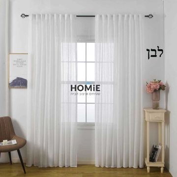 וילון פשתן כפרי מעוצב השחלת בד חצי שקוף צבע לבן לסלון דגם סטפן