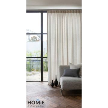 וילון סיכות פלדים פשתן מודרני דגם יאנה בסלון, מלא, על מוט עם כיווצים