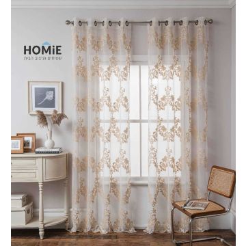 וילון שקוף וינטג' קלאסי דקורטיבי פרחוני בז' לסלון ושאר חלל הבית דגם ויקטוריה. וילון האורגנזה הסופר יוקרתי עשוי רשת מיוחדת ומגיע בסגנון כפרי עדין ונעים לעין. הוא מתאים גם לחללים נוספים בבית וישדרג כל איזור בכמה דרגות. 