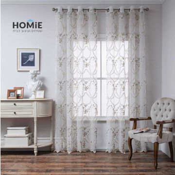 וילון שקוף וינטג' דקורטיבי מולטי בז' לסלון ושאר חלל הבית דגם לוסיה. 