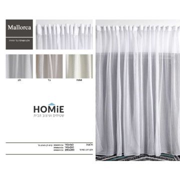 וילון השחלה מודרני בד תחרה חצי שקוף לסלון ושאר חלל הבית דגם מיורקה. הוילון היוקרתי בסגנון הכפרי מתאים גם לחדר שינה, חדר ילדים, חדר משחקים, חדר אורחים, פינת ישיבה, פינת אוכל, חדר עבודה ומשרד. 