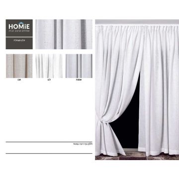 וילון פשתן השחלת בד מודרני כפרי חצי אטום לסלון ושאר חלל הבית - מוצג במלואו