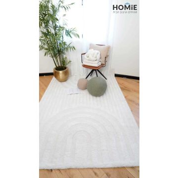 שטיח מודרני גיאומטרי כפרי קשתות שמנת דגם בברלי 01 על רצפת פרקט