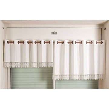 וילון פשתן ותחרה יוקרתי דגם 246 בסגנון כפרי וינטג' לתלייה עם טבעות בסלון או בחדר שינה