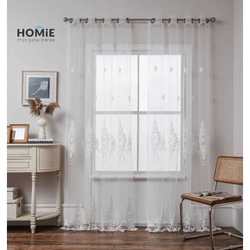 וילון וינטג' קלאסי פרחוני רקמה שקוף לסלון ושאר חלל הבית דגם פרנסיס. הוילון היוקרתי בעל רקמה עדינה מרשימה ומגיע בסגנון ענתיקה.