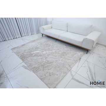 שטיח אבסטרקטי מודרני שיש אפור בז' דגם לורן 05. השטיח היוקרתי ישתלב בסלון, חדר שינה, חדר ילדים ותינוקות, מסדרון, חדר משפחה ואורחים, חלל הכניסה לבית, פינת אוכל, מטבח, חדר עבודה ומשרד. 