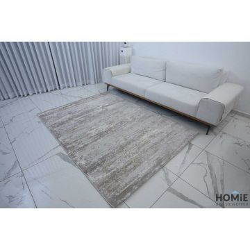 שטיח אבסטרקטי מודרני שיש אפור בז' דגם לורן 06. השטיח היוקרתי ישתלב בסלון, חדר שינה, חדר ילדים ותינוקות, מסדרון, חדר משפחה ואורחים, חלל הכניסה לבית, פינת אוכל, מטבח, חדר עבודה ומשרד. 