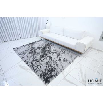 שטיח אבסטרקטי מודרני שיש אפור שחור דגם לורן 01. השטיח היוקרתי ישתלב בסלון, חדר שינה, חדר ילדים ותינוקות, מסדרון, חדר משפחה ואורחים, חלל הכניסה לבית, פינת אוכל, מטבח, חדר עבודה ומשרד.