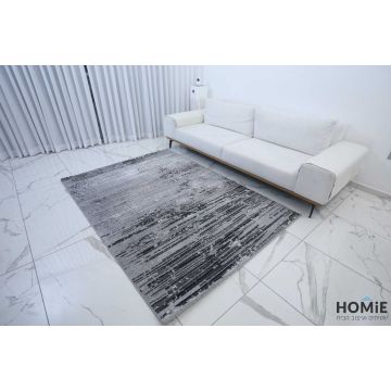 שטיח אבסטרקטי מודרני שיש אפור שחור דגם לורן 08. השטיח היוקרתי ישתלב בסלון, חדר שינה, חדר ילדים ותינוקות, מסדרון, חדר משפחה ואורחים, חלל הכניסה לבית, פינת אוכל, מטבח, חדר עבודה ומשרד. 