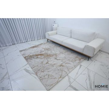 שטיח אבסטרקטי מודרני שיש אפור זהב דגם לורן 04. השטיח היוקרתי ישתלב בסלון, חדר שינה, חדר ילדים ותינוקות, מסדרון, חדר משפחה ואורחים, חלל הכניסה לבית, פינת אוכל, מטבח, חדר עבודה ומשרד. 