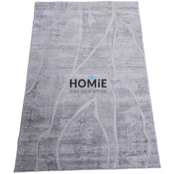 שטיח אבסטרקטי מודרני אפור כהה, אפור בהיר ושמנת דגם נורמנדי 03. השטיח האיכותי יתאים לסלון ושאר הבית.