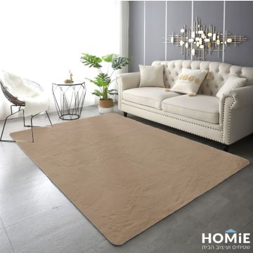 שטיח פרווה כפרי דגם פיור בצבע בז'. השטיח הכפרי מתאים לסלון ושאר הבית.