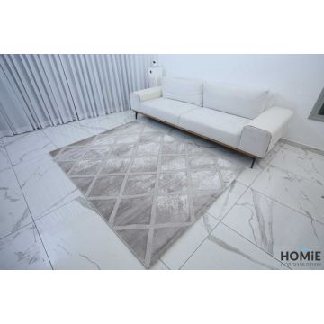 שטיח גיאומטרי אבסטרקטי מודרני שיש ריבועים מעויינים בז' דגם לורן 15. השטיח היוקרתי משתלב בסלון, חדר שינה, חדר ילדים ועוד.