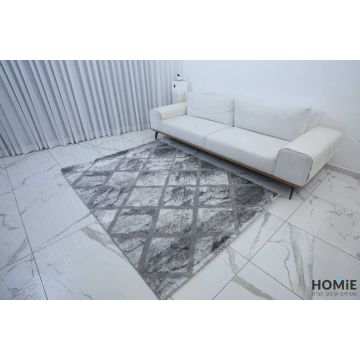 שטיח גיאומטרי אבסטרקטי מודרני שיש ריבועים מעויינים אפור שחור דגם לורן 14. 