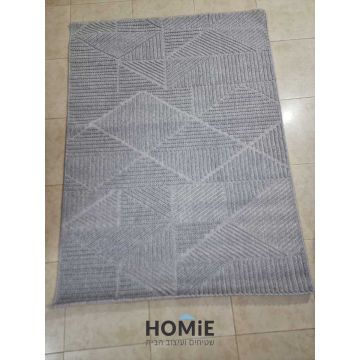 שטיח בוהו כפרי מודרני צורות גיאומטריות לולאות אפור דגם שוודיה 16. השטיח מתאים לסלון ושאר החללים בבית.