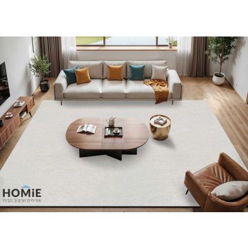 שטיח חלק מודרני לבן דגם פיטר 06. השטיח יתאים לסלון ושאר הבית - תצוגה מלאה.