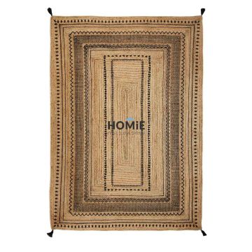 שטיח חבל (יוטה) טבעי גיאומטרי שבטי מלבנים עבודת יד דגם פורטו 01. השטיח המודרני מתאים לסלון, חדר שינה, אמבטיה, מסדרון, חדר ילדים, חדר משחקים, חדר אורחים, פינת ישיבה, פינת אוכל, מטבח, חדר עבודה, גינה, משרד, בית ספר וגן ילדים.