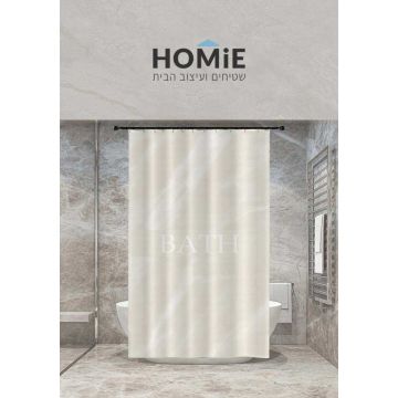 וילון אמבטיה מודרני דקורטיבי שיש בז' דגם יוליה 08. הוילון היוקרתי מגיע עם דוגמת שיש מרהיבה.