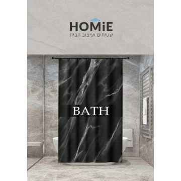 וילון אמבטיה מודרני דקורטיבי שיש בצבע שחור דגם יוליה 12. 
