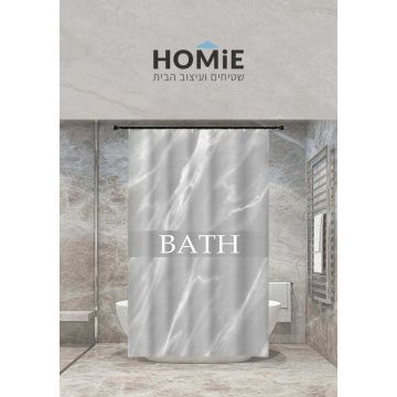 וילון אמבטיה מודרני דקורטיבי שיש אפור בהיר דגם יוליה 10. הוילון היוקרתי מגיע עם דוגמת שיש מרהיבה.